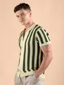 Olive Green Striped Flat Knit Shirt